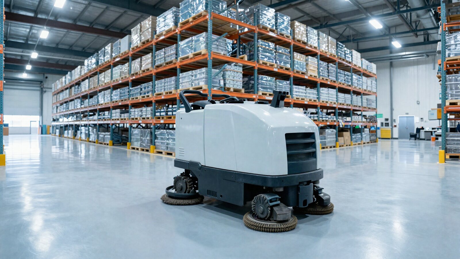 Hală industrială cu pardoseală spălată mecanizat